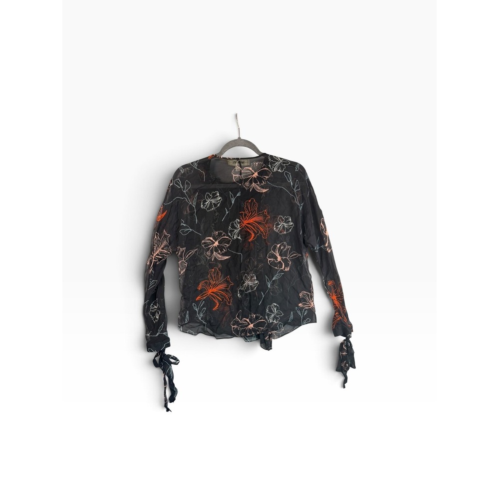 Diane von Furstenberg DVF Black Floral Silk Tie Neck Wrap Blouse Size 6 - Picture 4 of 7